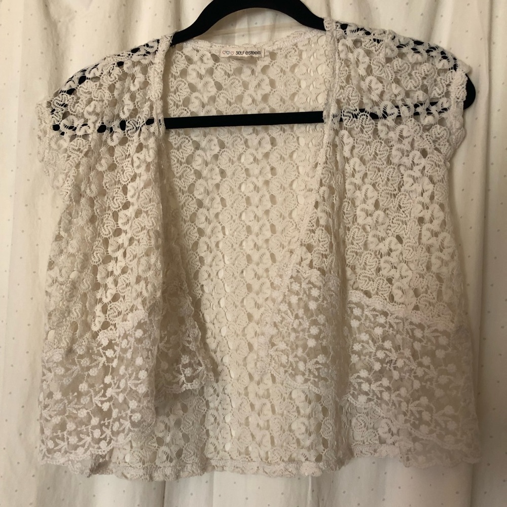 Self Esteem White, Lacy, Sweater, Size Medium